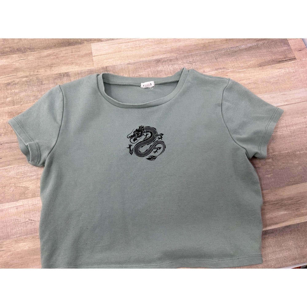 Garage Jade Dragon Green Crop Top Graphic‎ Print Size Large